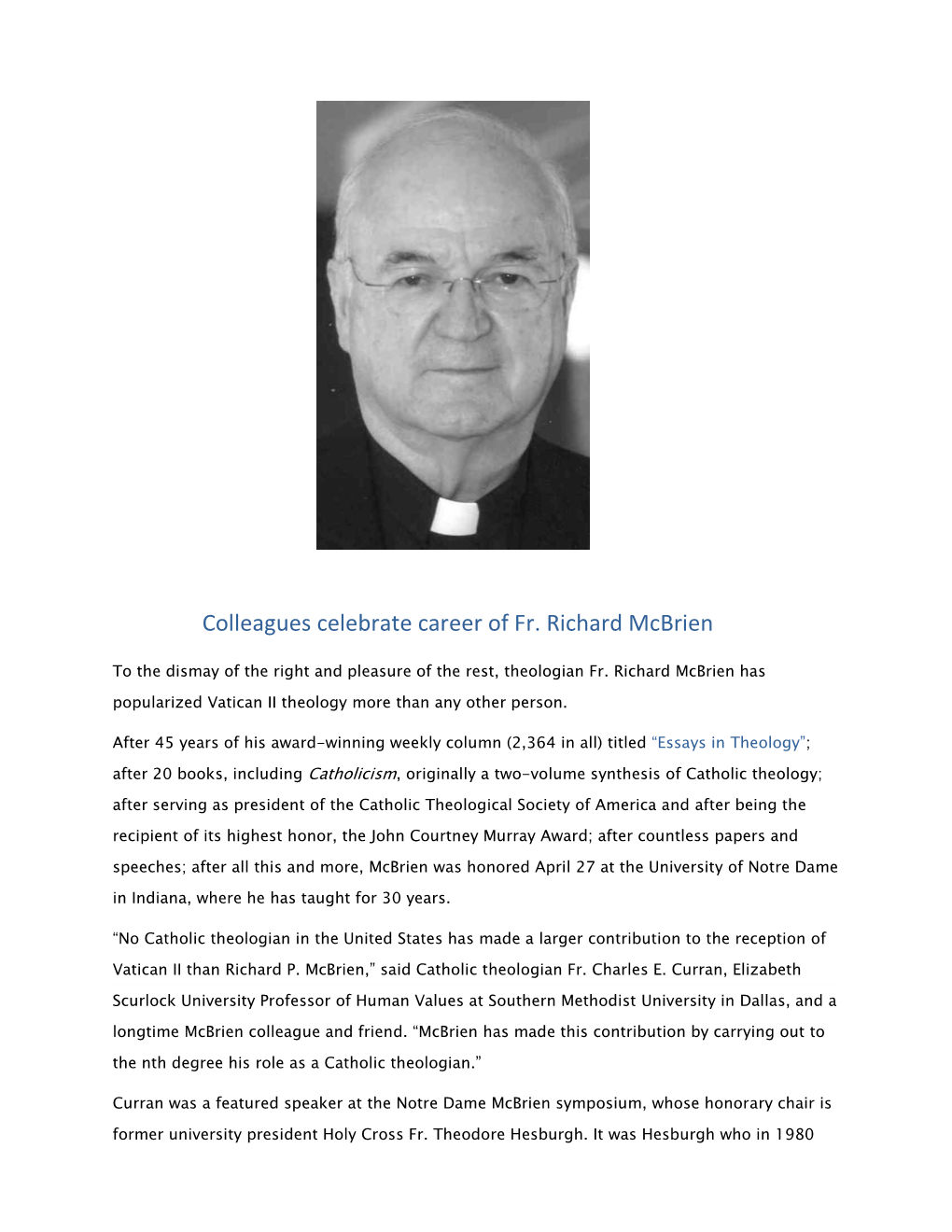 Colleagues Celebrate Career of Fr. Richard Mcbrien