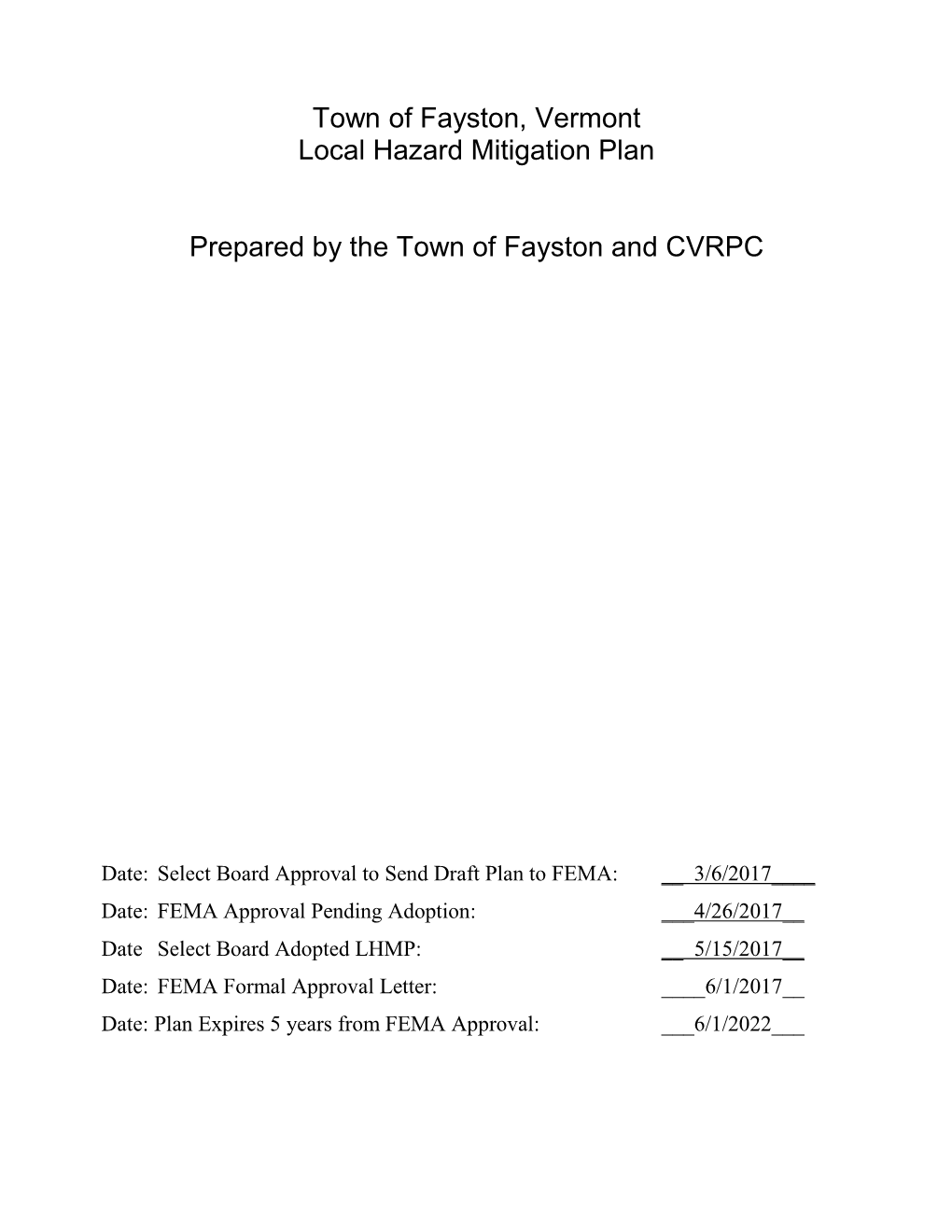 Fayston Hazard Mitigation Plan