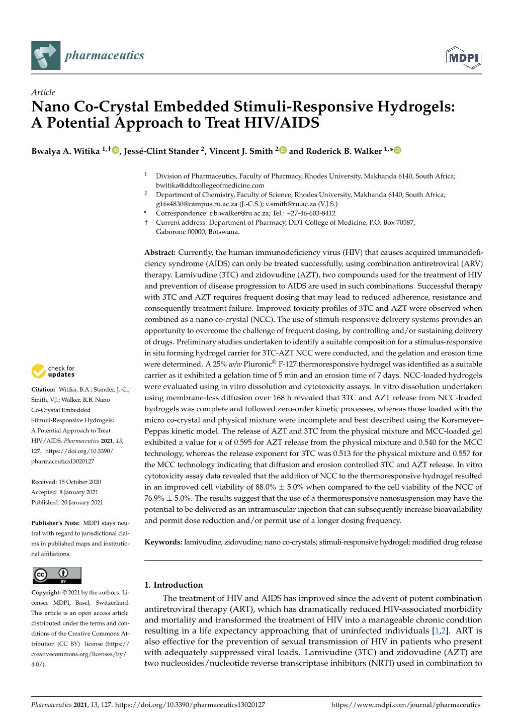 Nano Co-Crystal Embedded Stimuli-Responsive Hydrogels: a Potential Approach to Treat HIV/AIDS