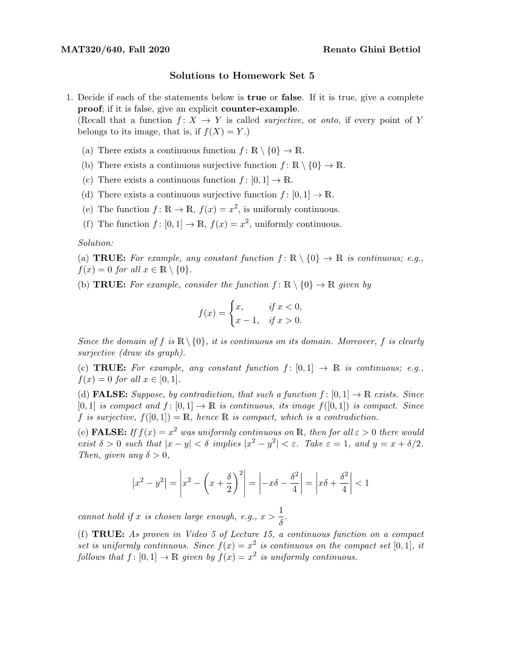 Solutions to Homework Set 5