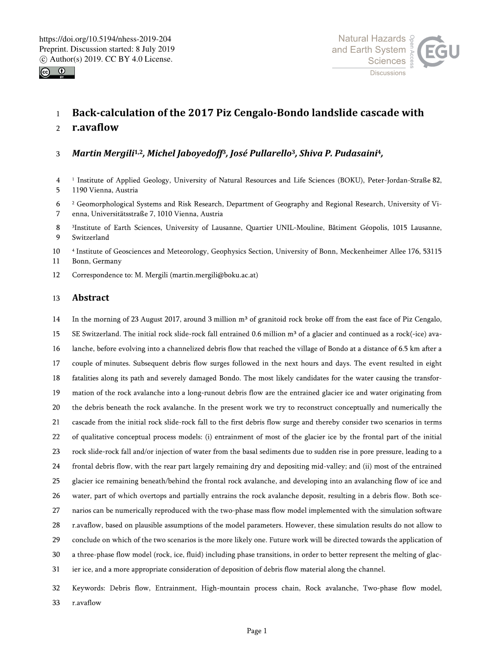 Back-Calculation of the 2017 Piz Cengalo-Bondo Landslide Cascade with 2 R.Avaflow