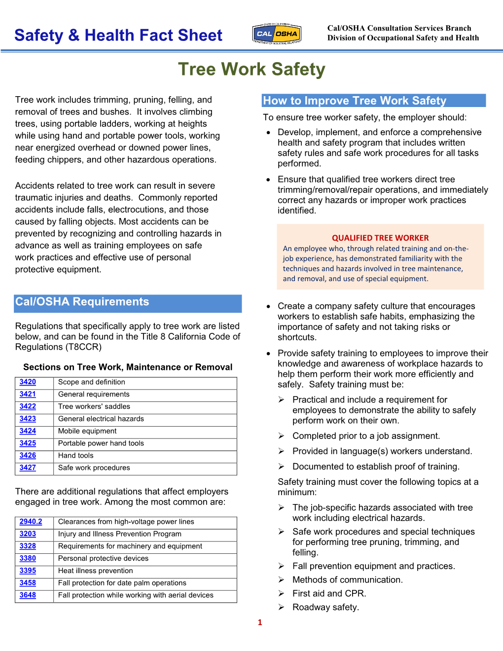 Tree Work Safety Fact Sheet