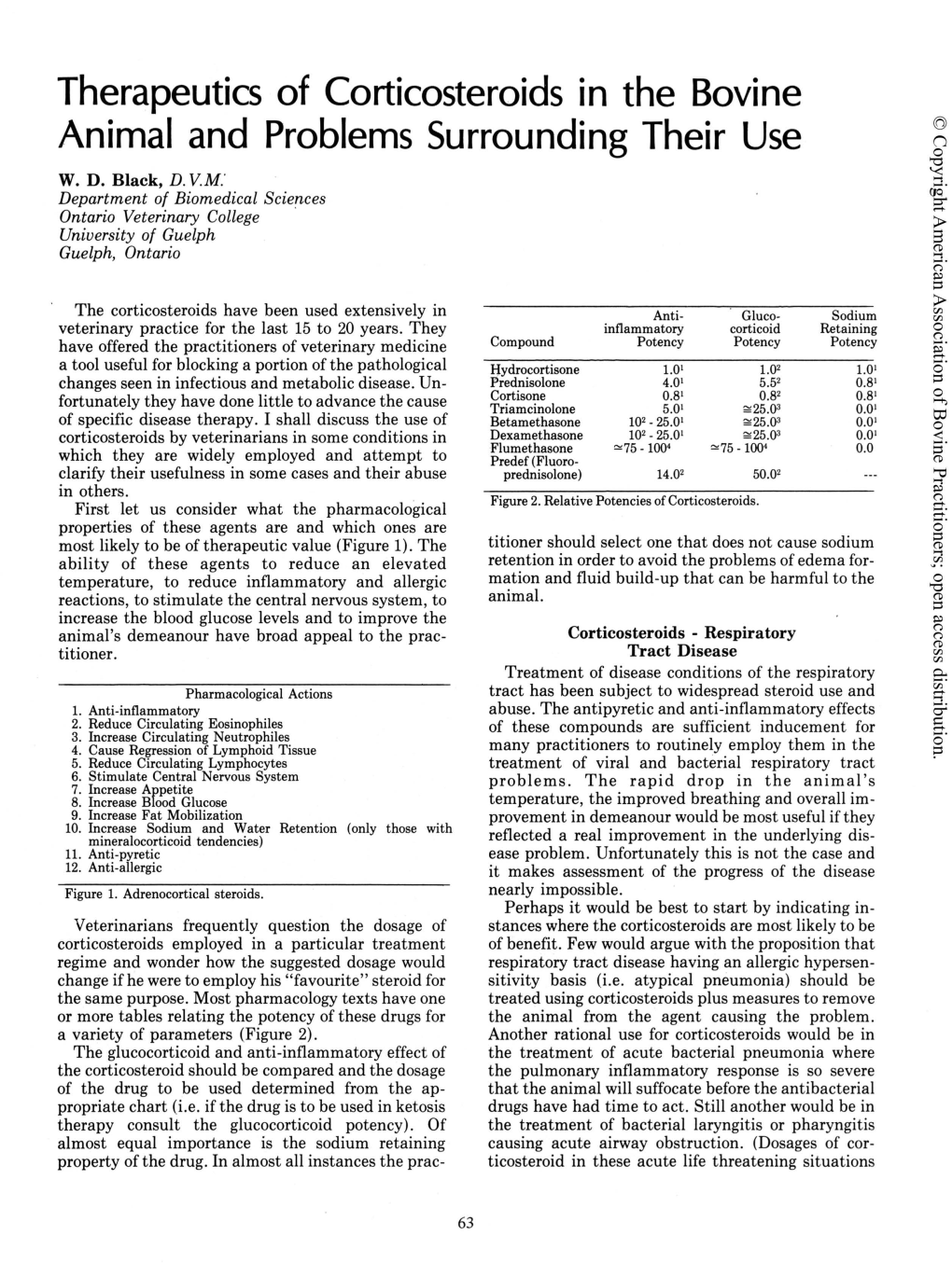 Therapeutics of Corticosteroids in the Bovine Animal and Problems Surrounding Their Use W