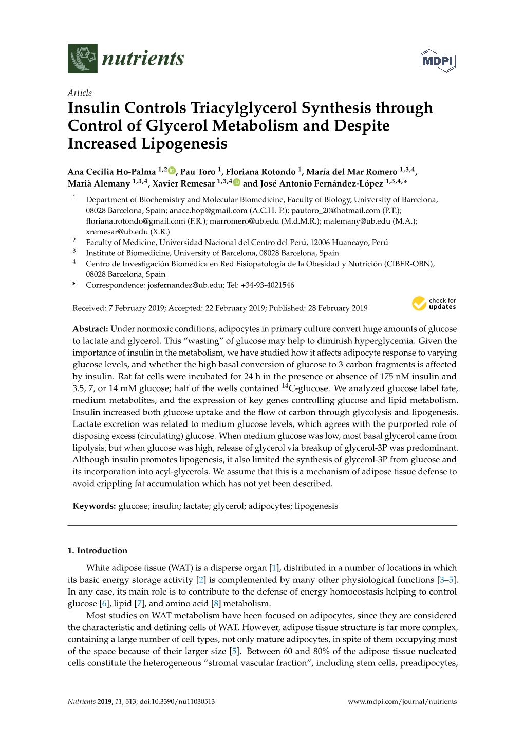 Insulin Controls Triacylglycerol Synthesis Through Control of Glycerol Metabolism and Despite Increased Lipogenesis