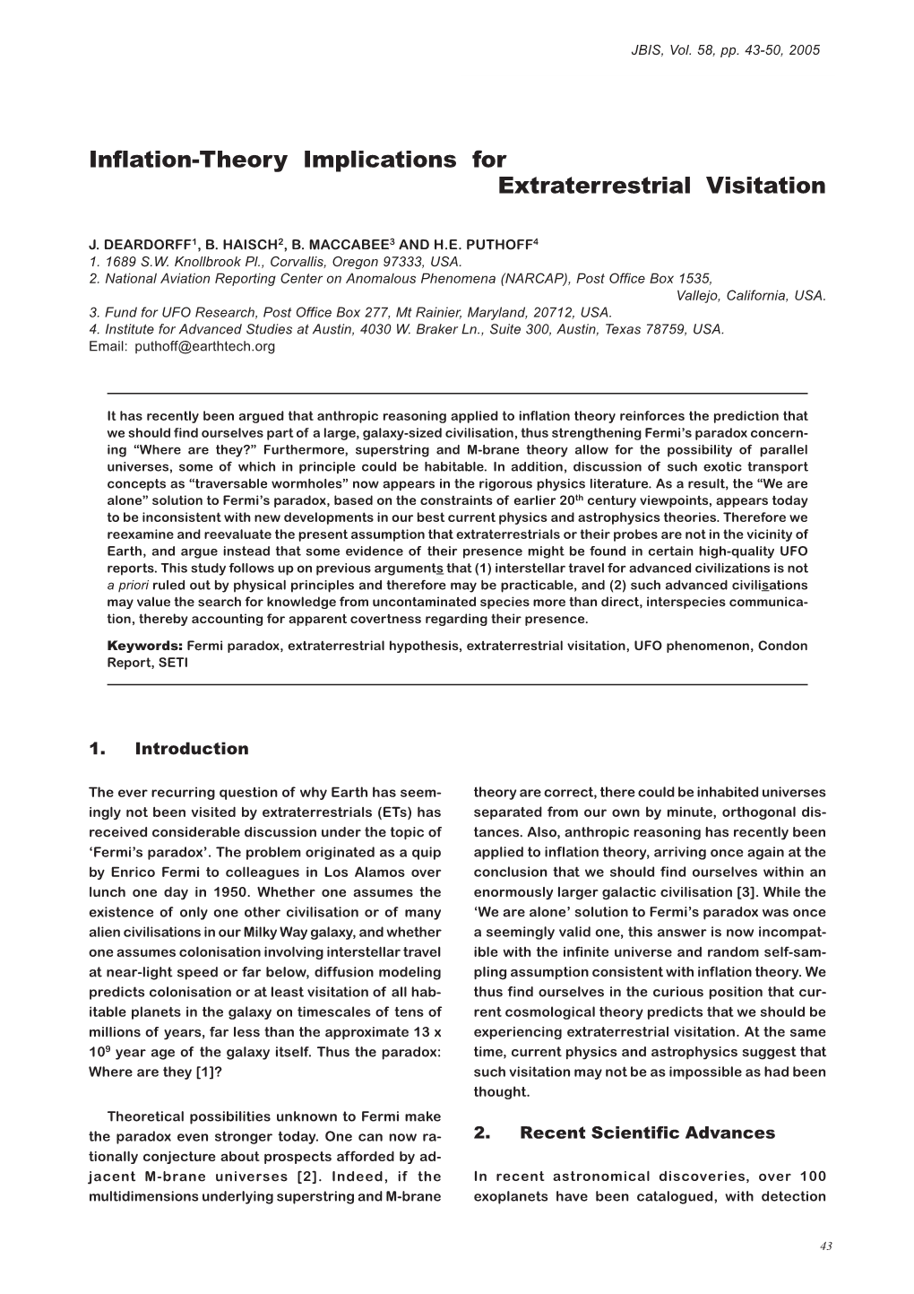 Inflation-Theory Implications for Extraterrestrial Visitation