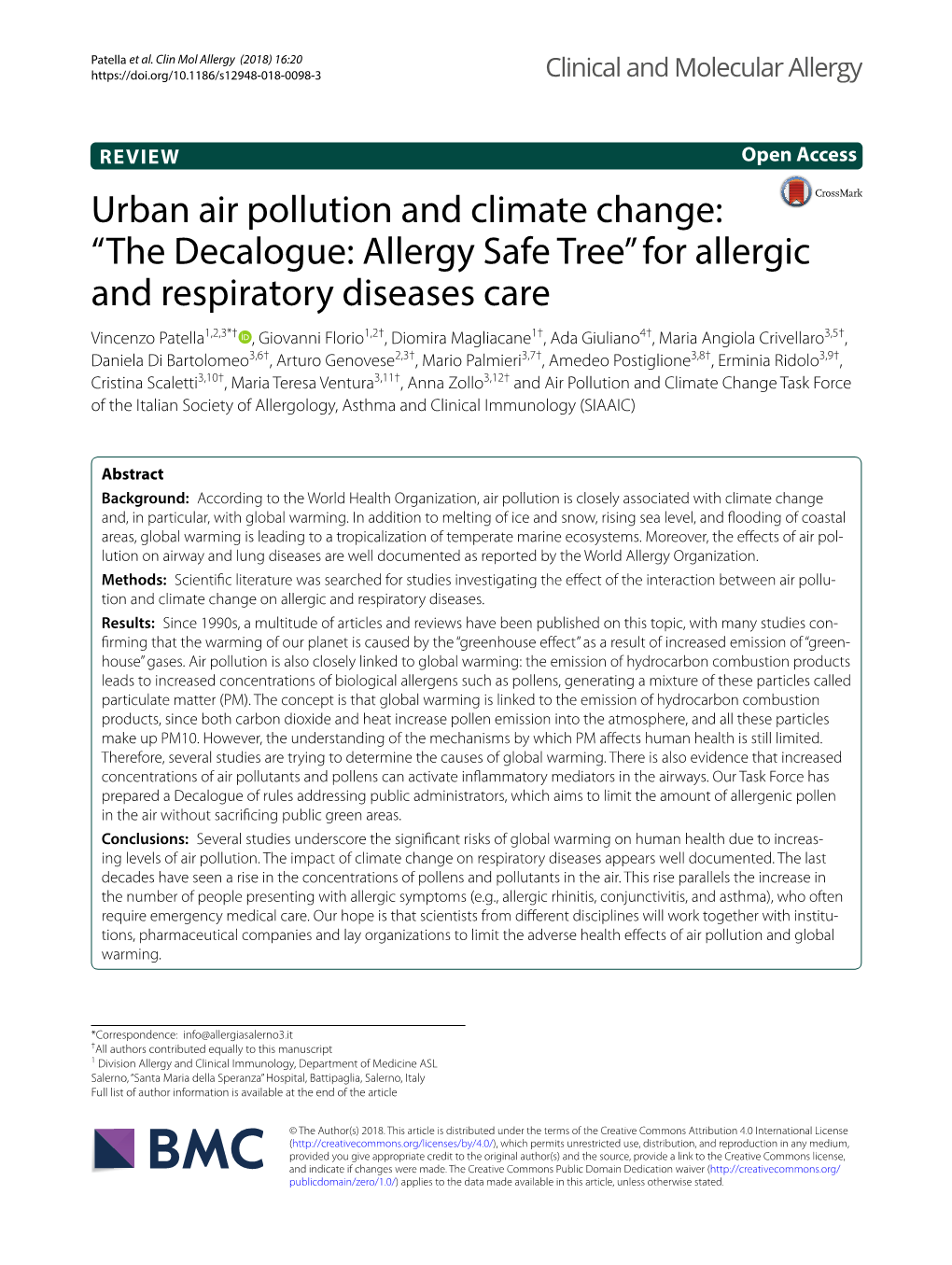 Urban Air Pollution and Climate Change: “The Decalogue: Allergy