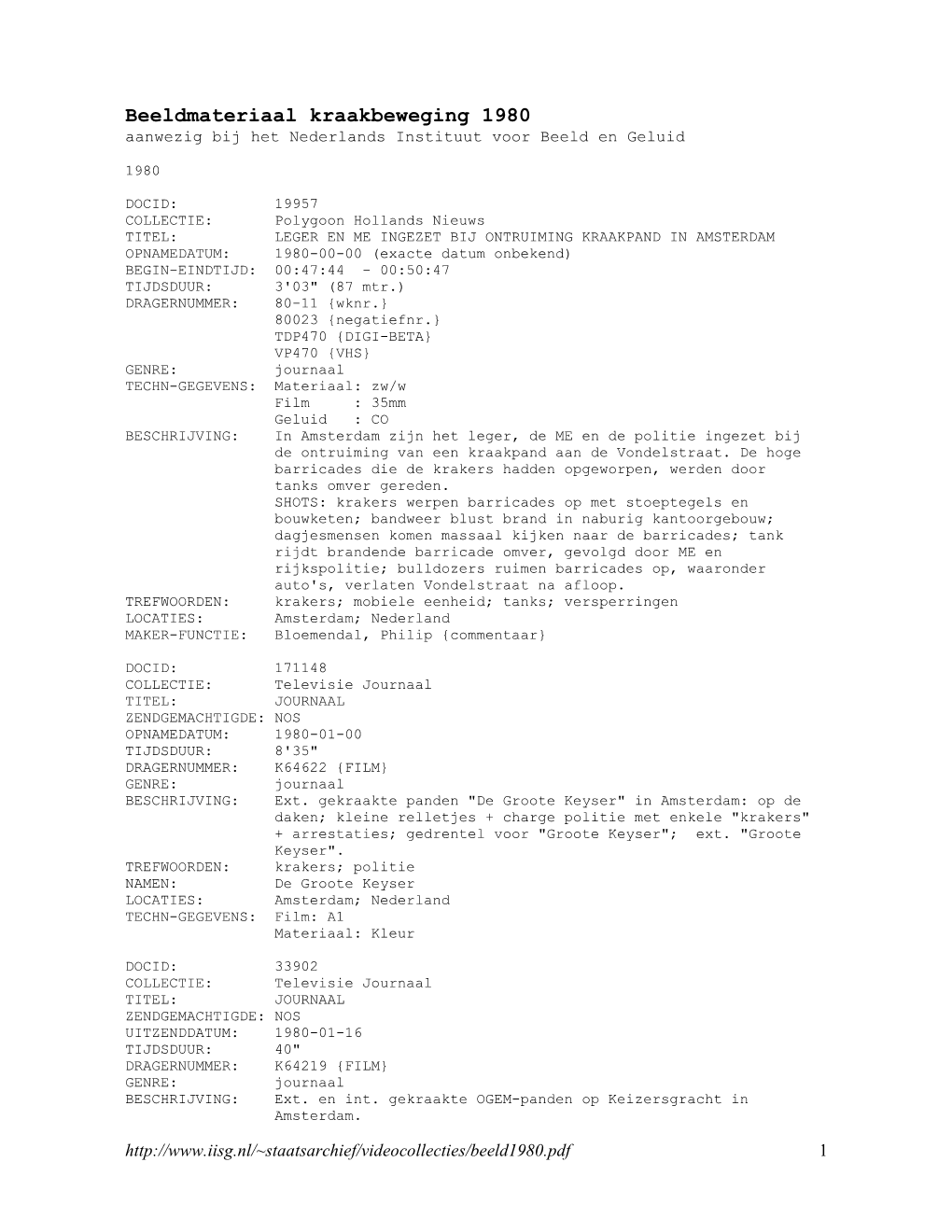 Beeldmateriaal Kraakbeweging 1980 Aanwezig Bij Het Nederlands Instituut Voor Beeld En Geluid