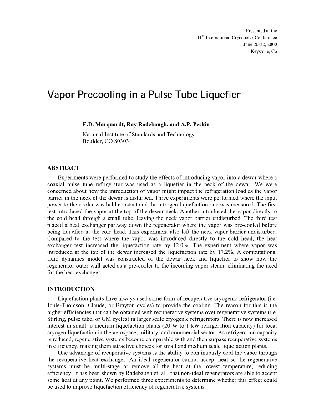 Vapor Precooling in a Pulse Tube Liquefier