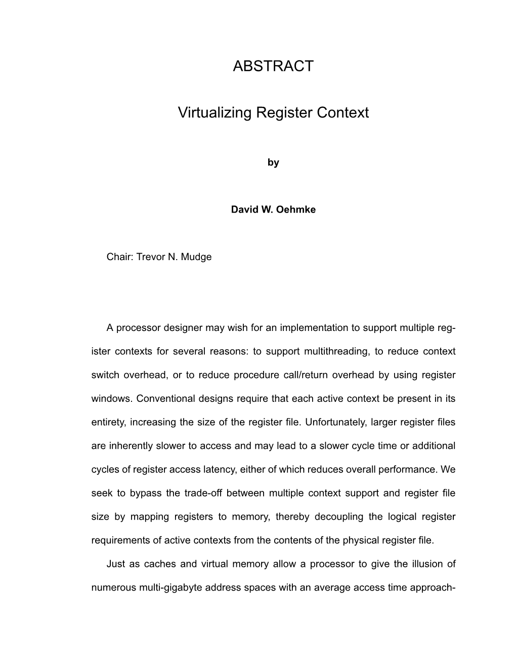 ABSTRACT Virtualizing Register Context