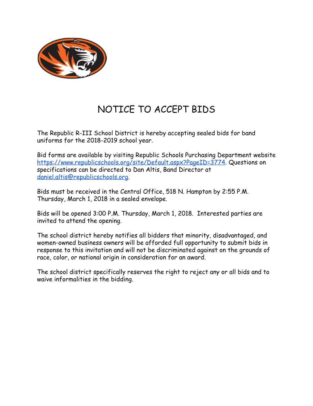 Notice to Accept Bids