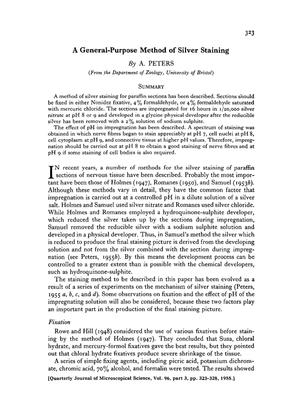 A General-Purpose Method of Silver Staining by A. PETERS (Frovijhe Department of Zoology, University of Bristol)