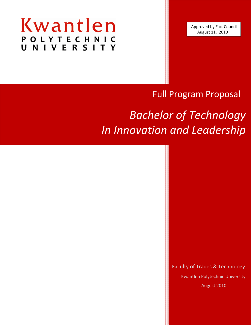 Bachelor of Technology in Innovation and Leadership