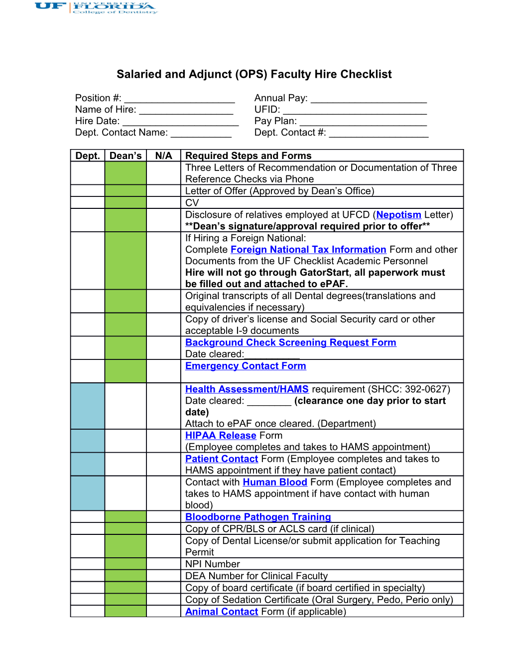 Salaried and Adjunct (OPS) Faculty Hire Checklist