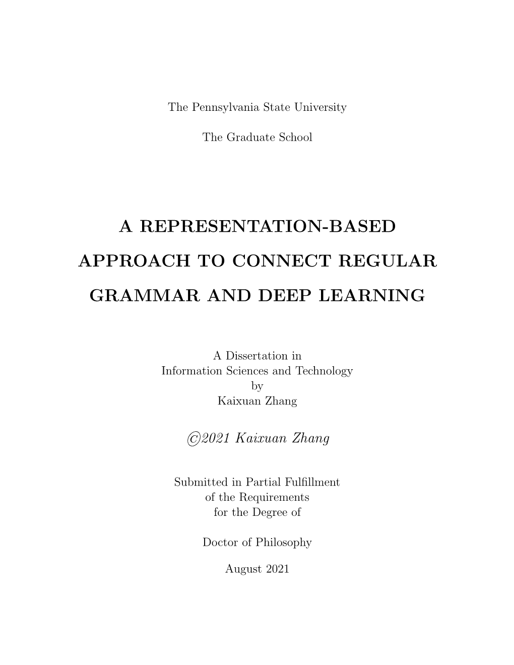 A Representation-Based Approach to Connect Regular Grammar and Deep Learning