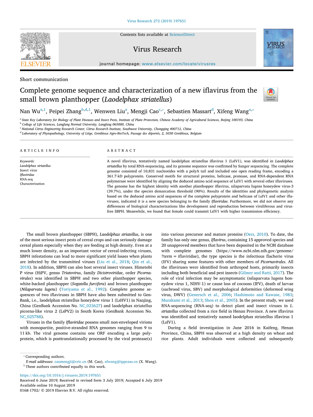 Complete Genome Sequence and Characterization of a New Iflavirus