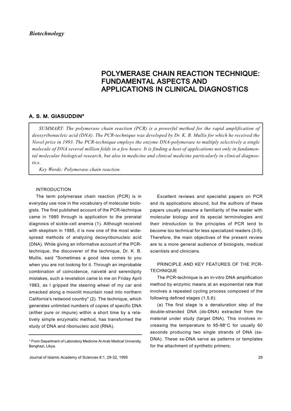 Polymerase Chain Reaction Technique: Fundamental Aspects and Applications in Clinical Diagnostics