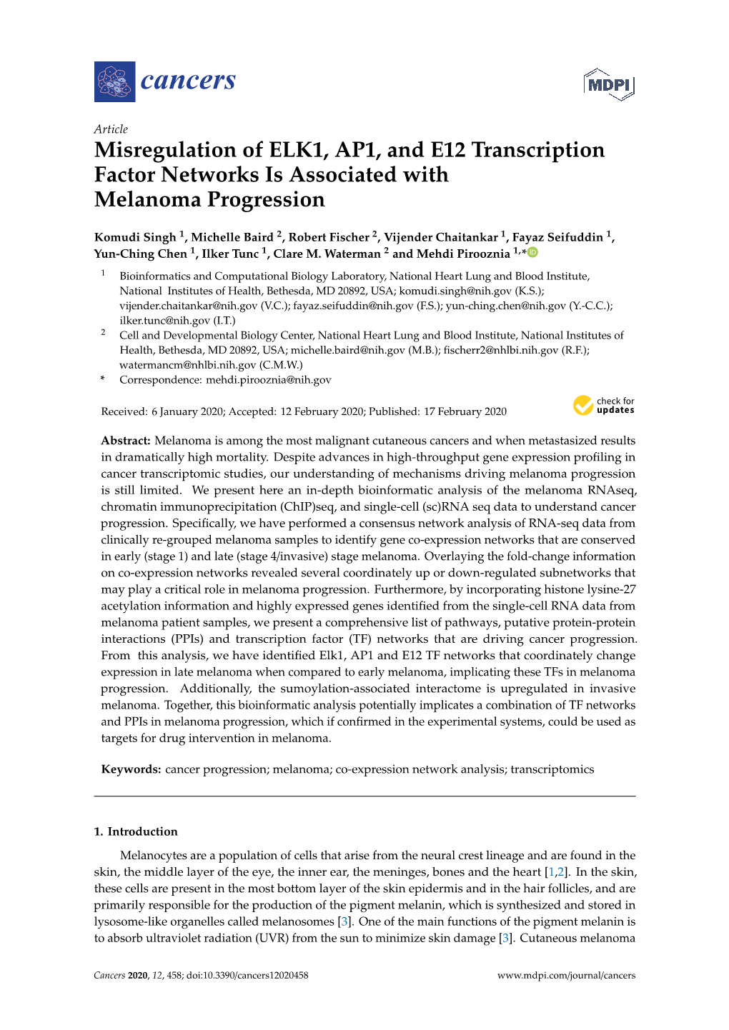 Misregulation of ELK1, AP1, and E12 Transcription Factor Networks Is Associated with Melanoma Progression