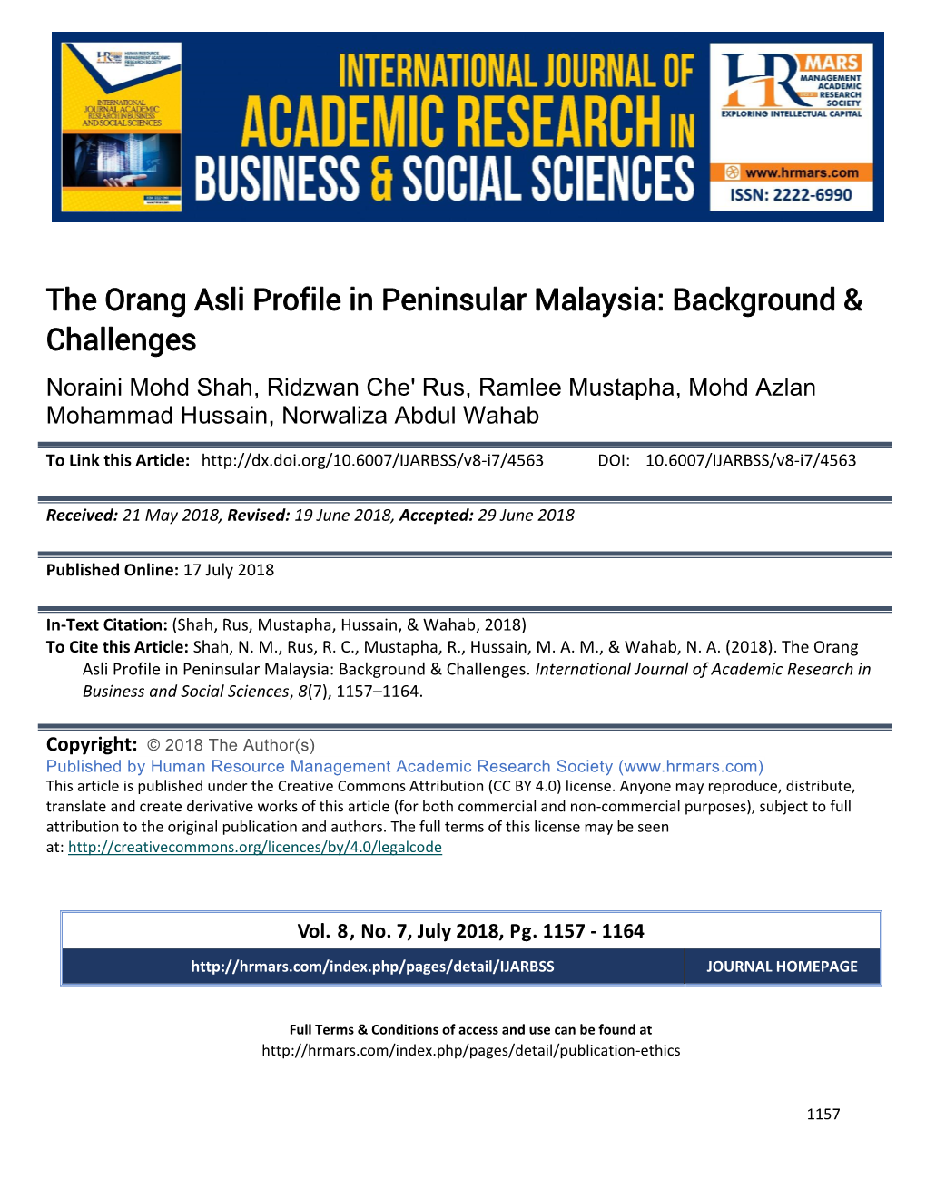 The Orang Asli Profile in Peninsular Malaysia: Background & Challenges