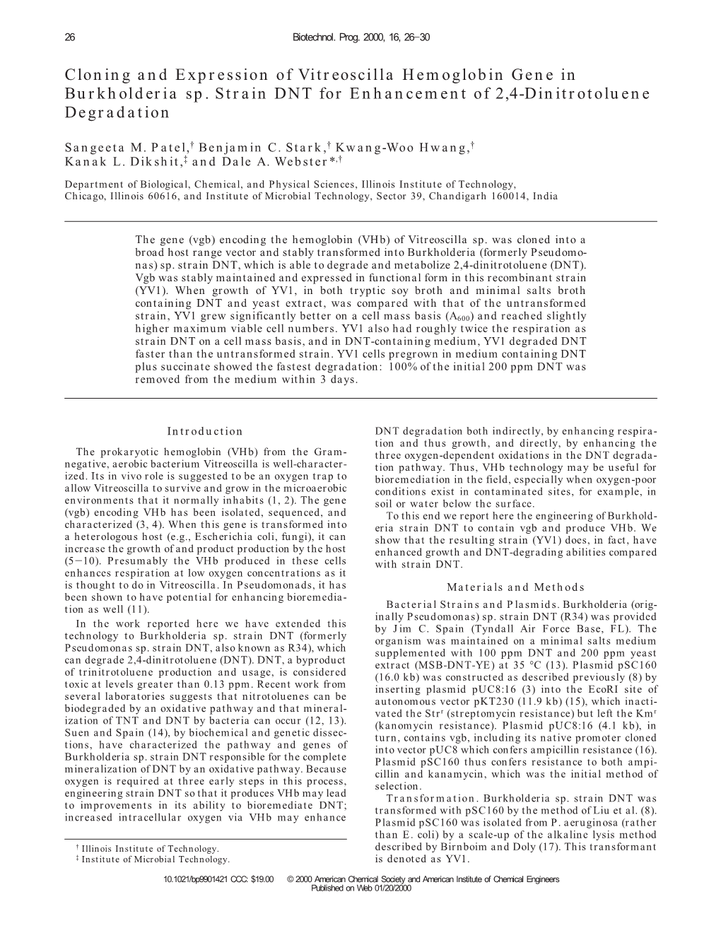 Cloning and Expression of Vitreoscilla Hemoglobin Gene in Burkholderia Sp