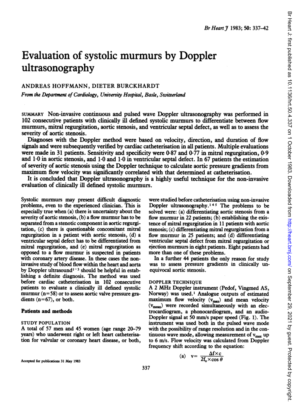 Evaluation of Systolic Murmurs by Doppler Ultrasonography