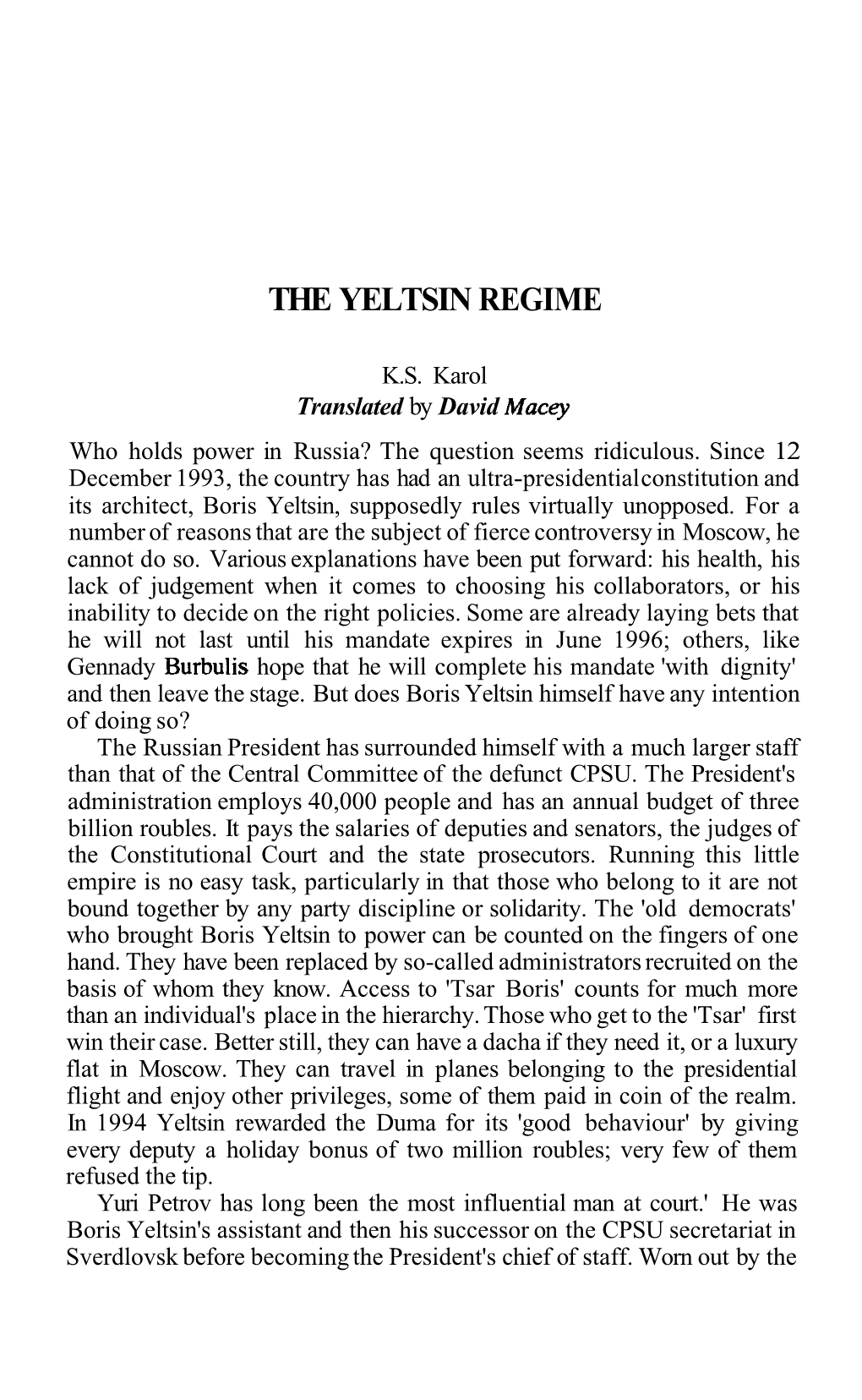 The Yeltsin Regime