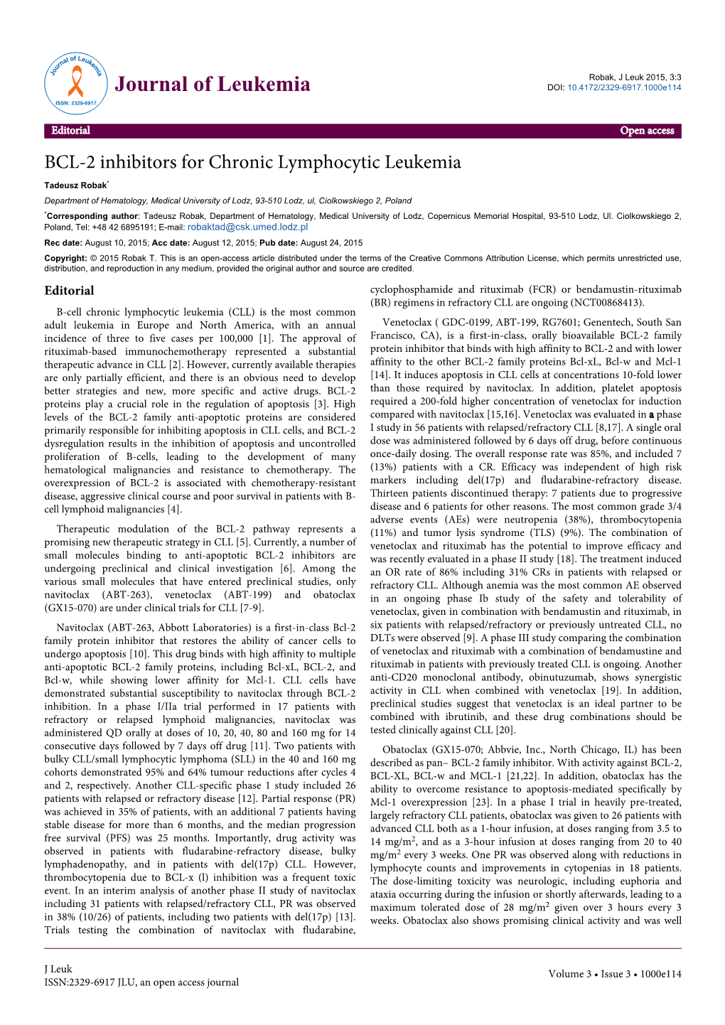 BCL-2 Inhibitors for Chronic Lymphocytic Leukemia