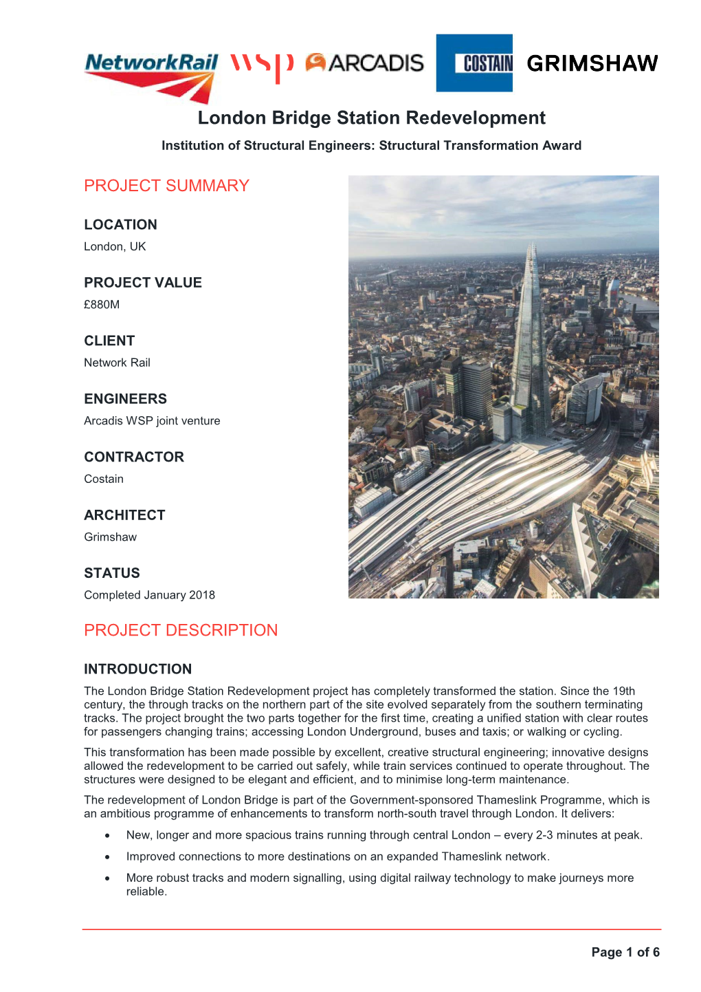 London Bridge Station Redevelopment Institution of Structural Engineers: Structural Transformation Award