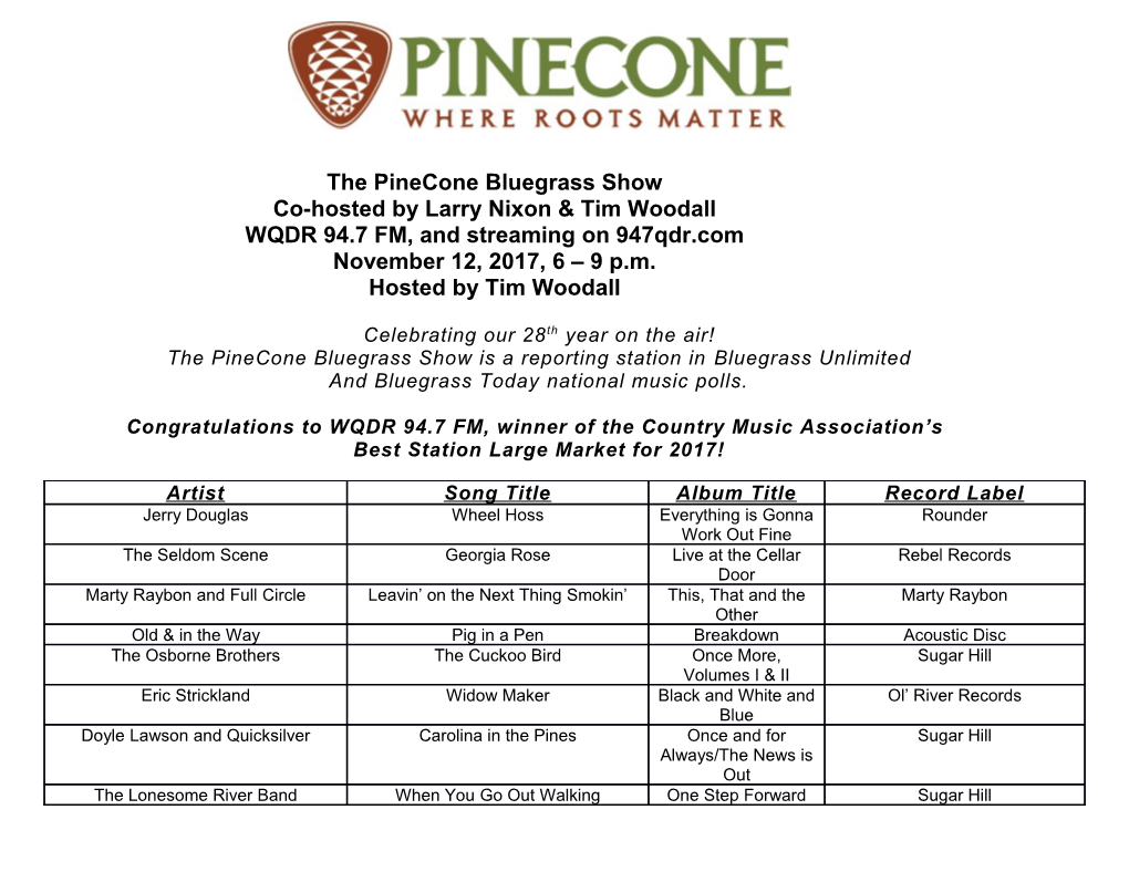The Pinecone Bluegrass Showco-Hosted by Larry Nixon & Tim Woodall s3