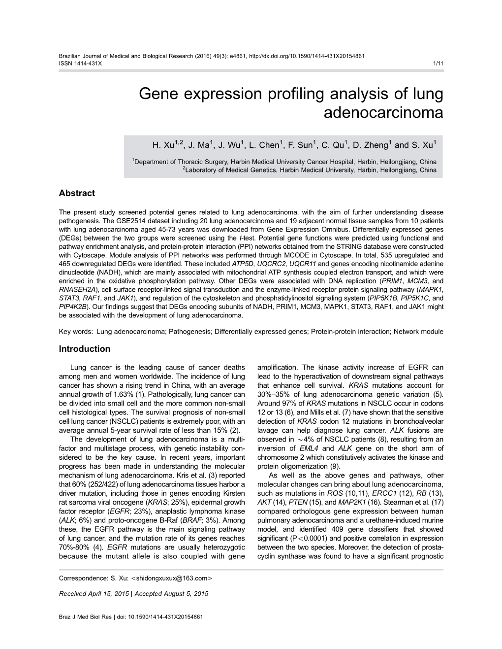 Gene Expression Profiling Analysis of Lung Adenocarcinoma