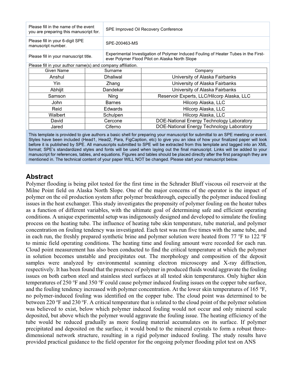 Experimental Investigation of Polymer Induced Fouling of Heater Tubes in the First- Please Fill in Your Manuscript Title