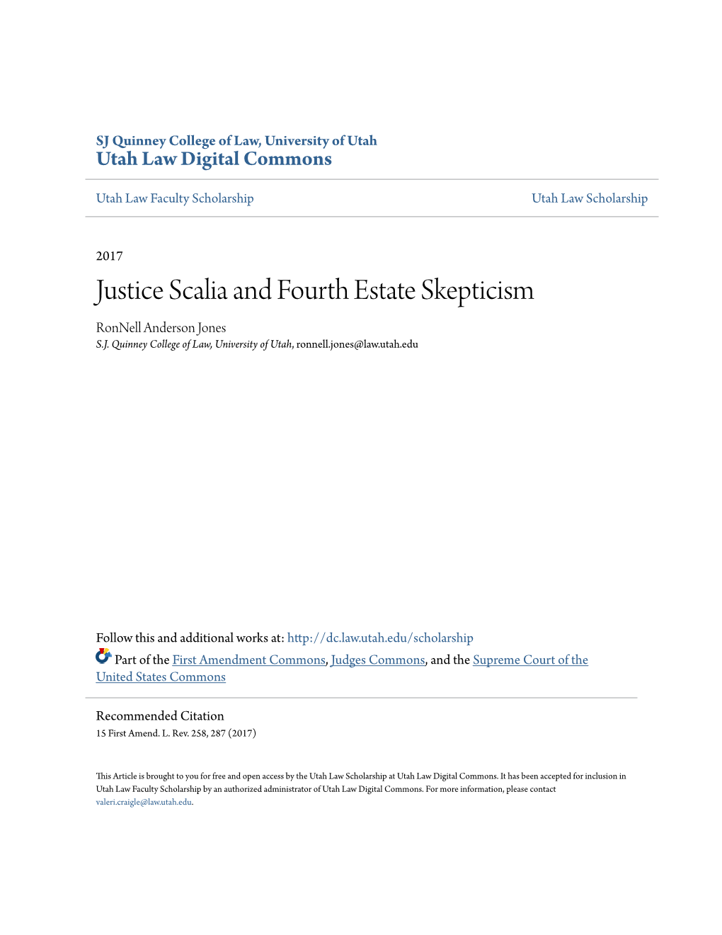 Justice Scalia and Fourth Estate Skepticism Ronnell Anderson Jones S.J