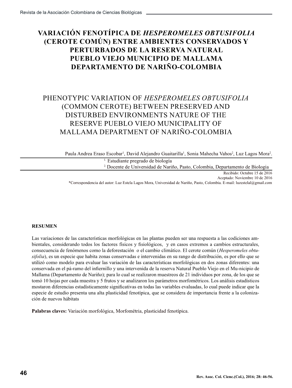 Variación Fenotípica De Hesperomeles Obtusifolia