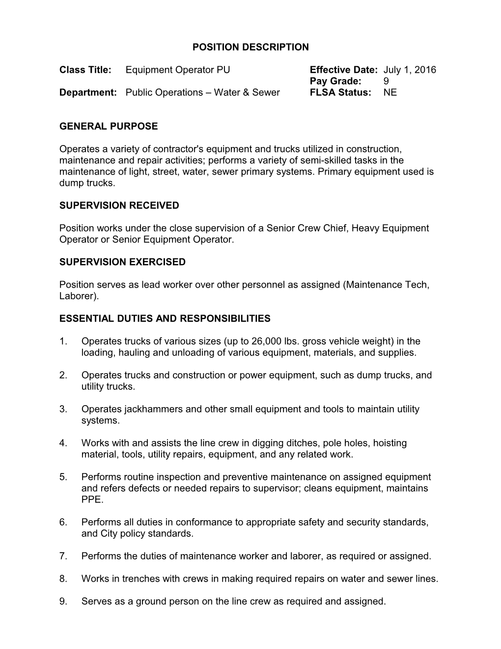 Position Description Equipment Operator Public Utilities Page 3