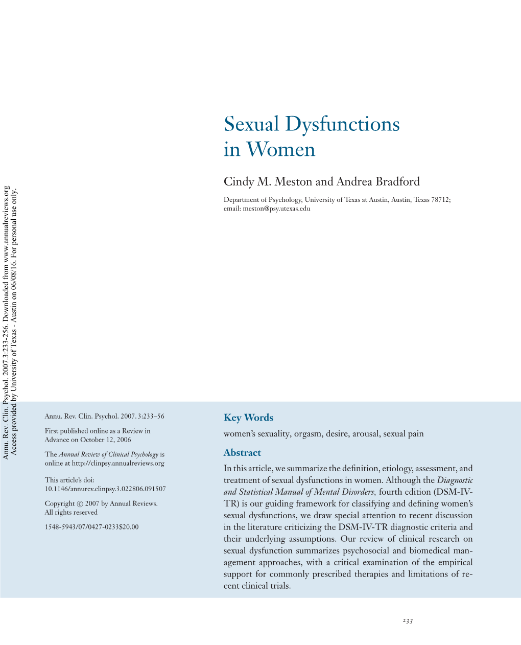 Sexual Dysfunctions in Women