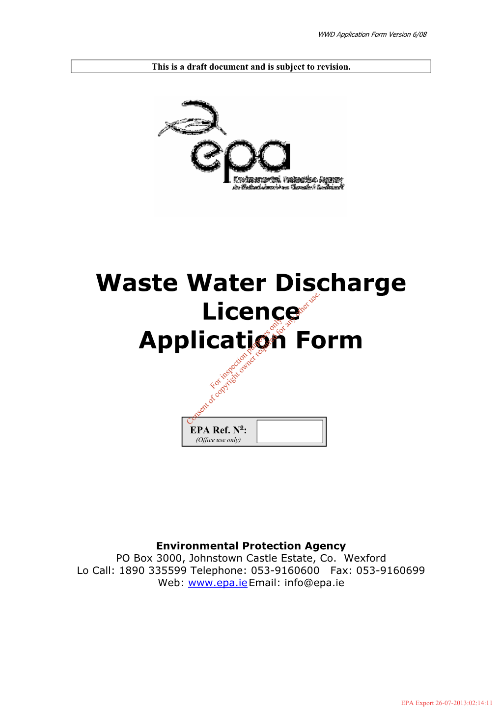 Waste Water Discharge Licence Application Form