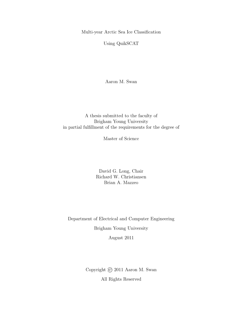 Multi-Year Arctic Sea Ice Classification Using Quikscat