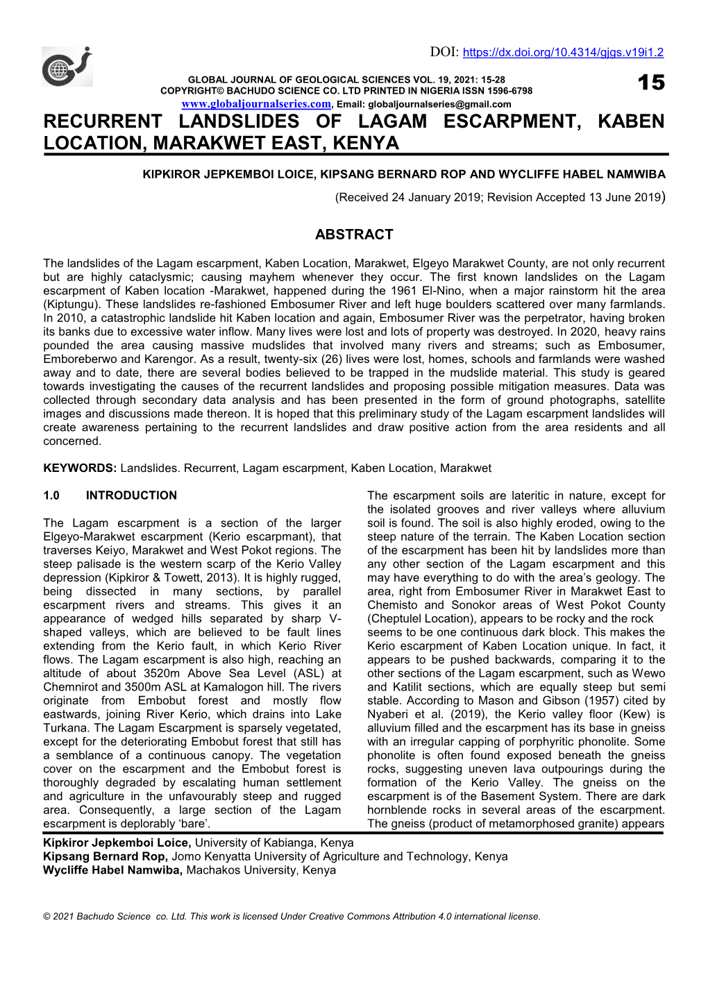 Recurrent Landslides of Lagam Escarpment, Kaben Location, Marakwet East, Kenya