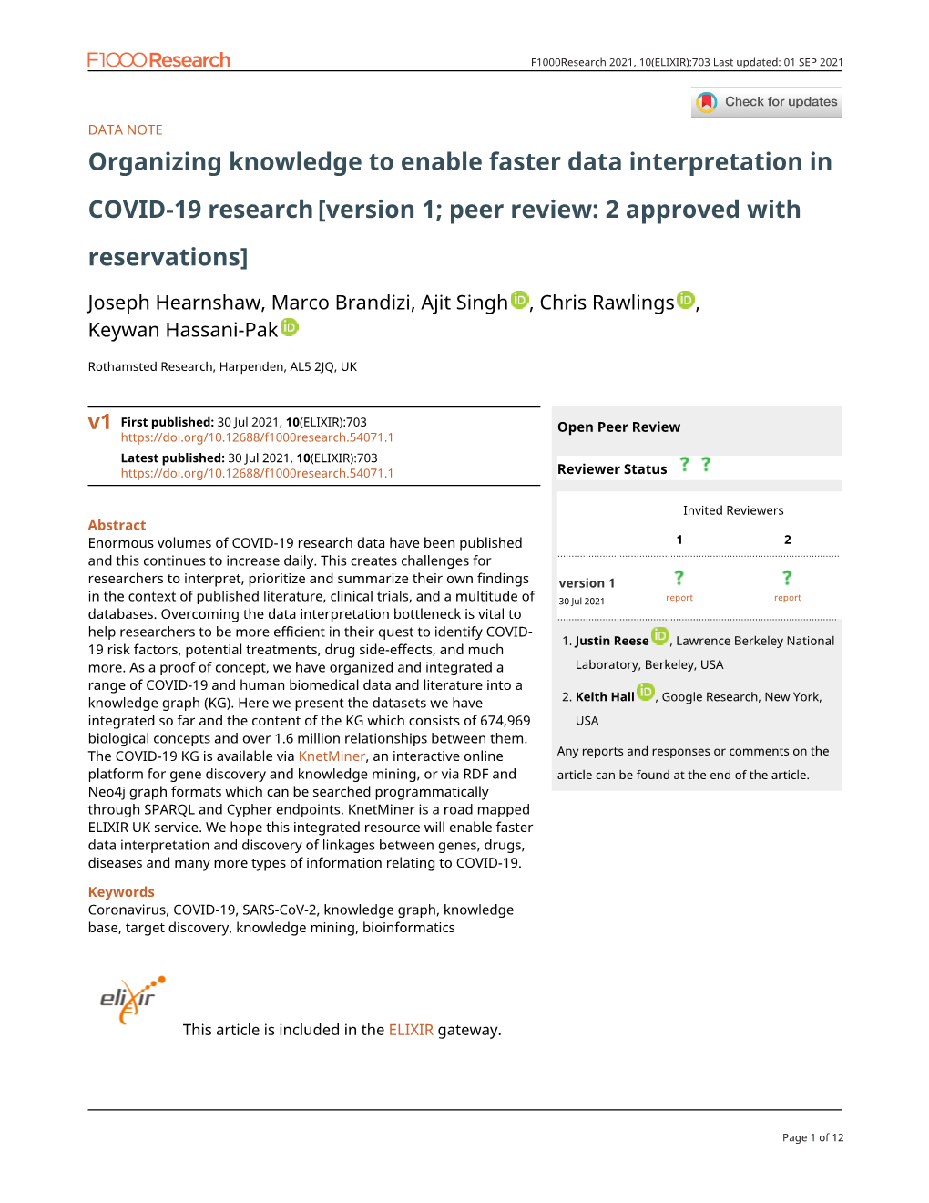 Organizing Knowledge to Enable Faster Data Interpretation in COVID