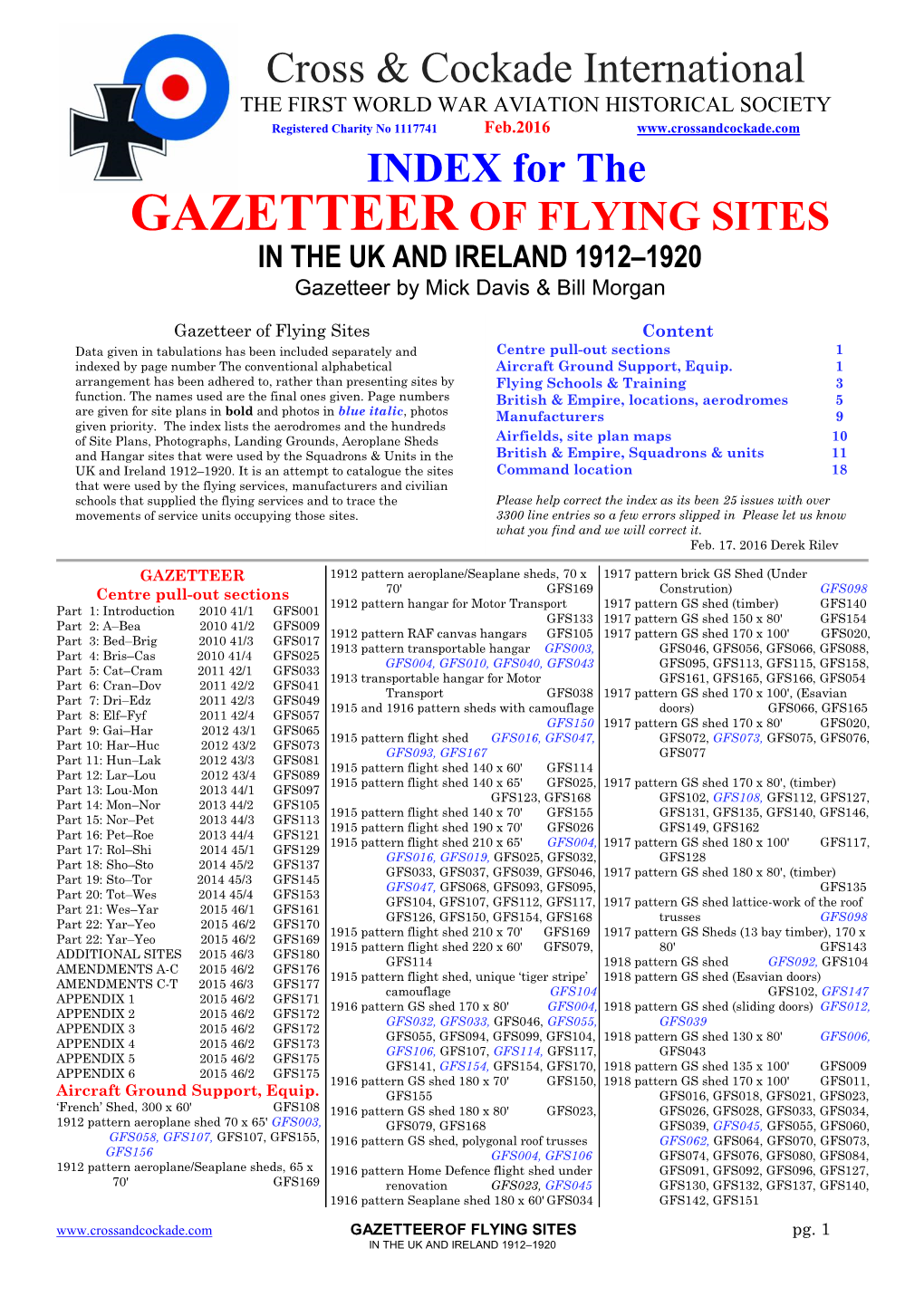 Gazetteer of Flying Sites Index