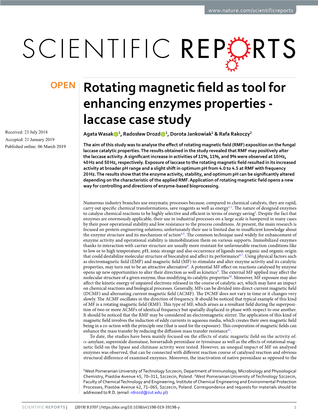 Rotating Magnetic Field As Tool for Enhancing Enzymes Properties