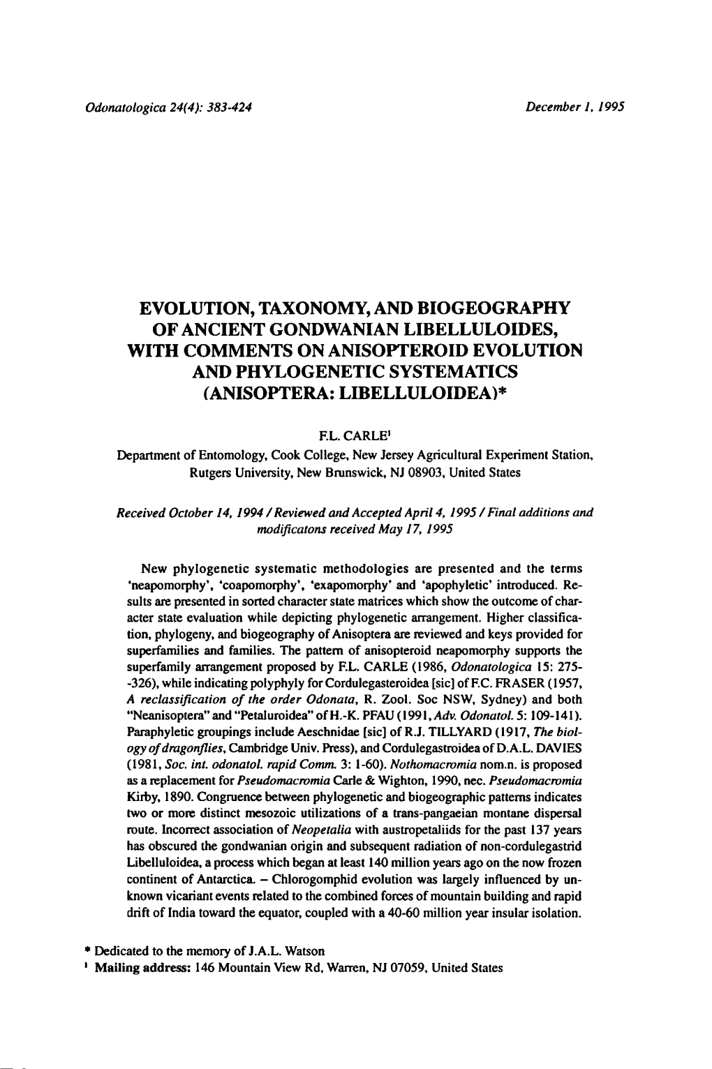 Evolution, Taxonomy, Libelluloides