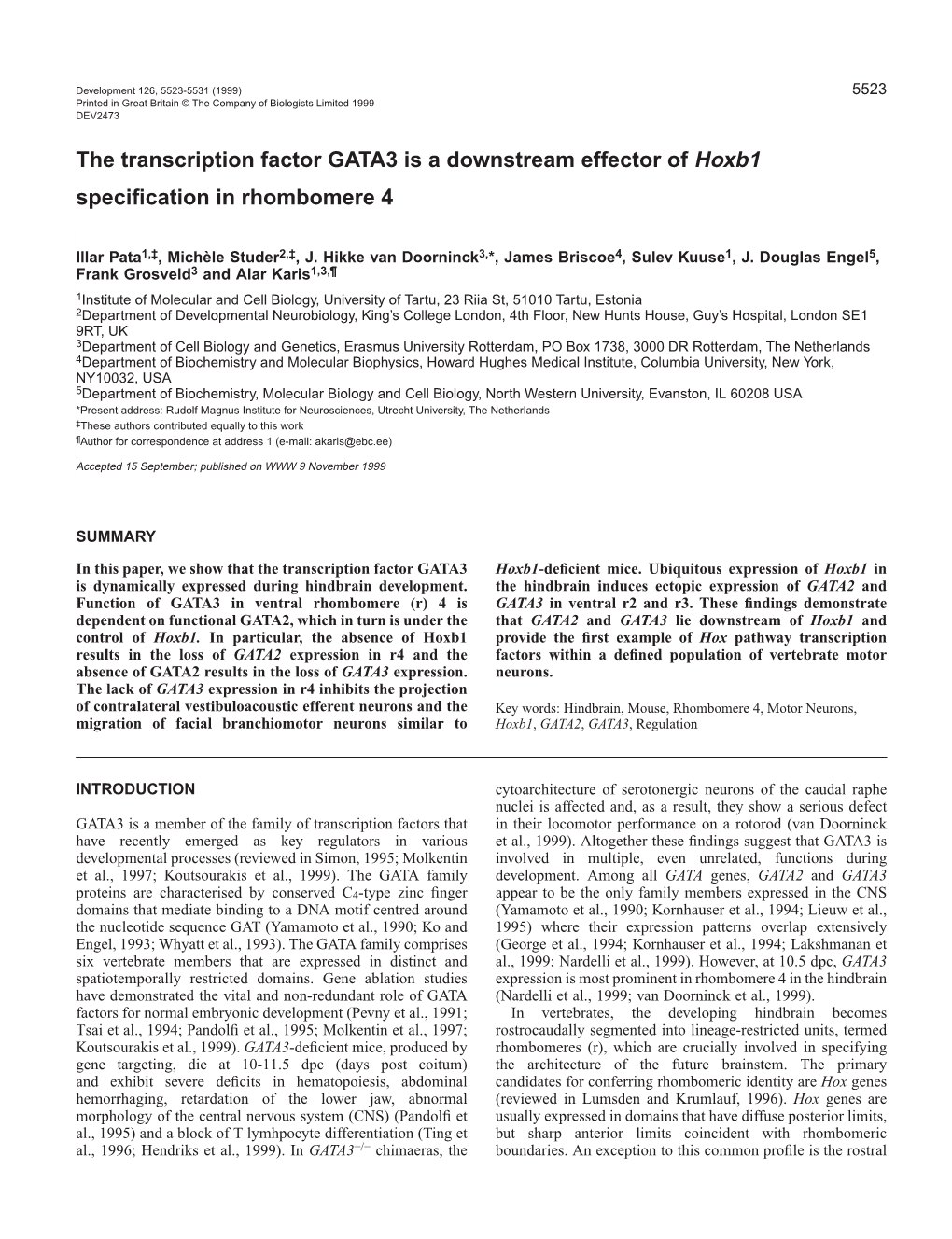 GATA Factors and Hindbrain Development 5525