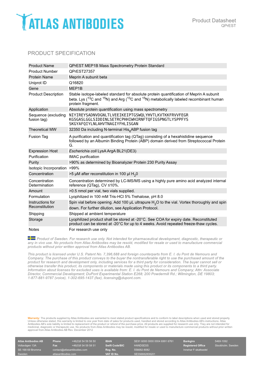 PRODUCT SPECIFICATION Product Datasheet