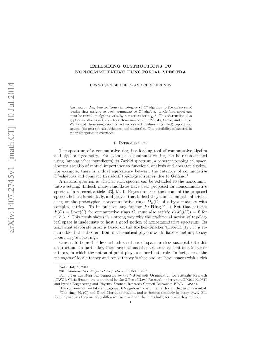 Extending Obstructions to Noncommutative Functorial Spectra