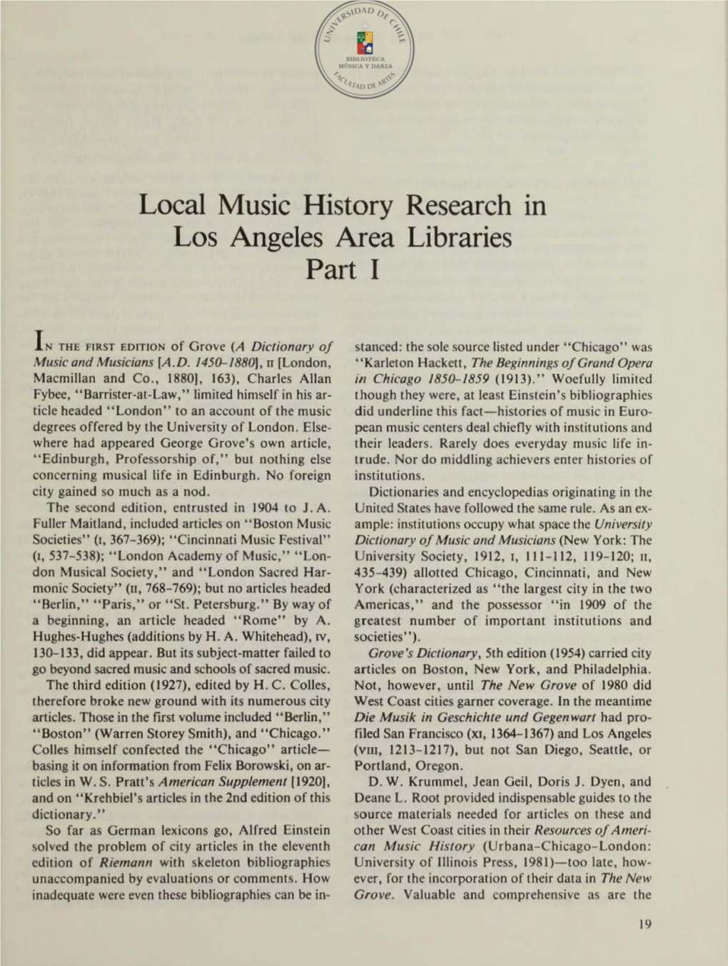Local Music History Research Los Angeles Area Libraries