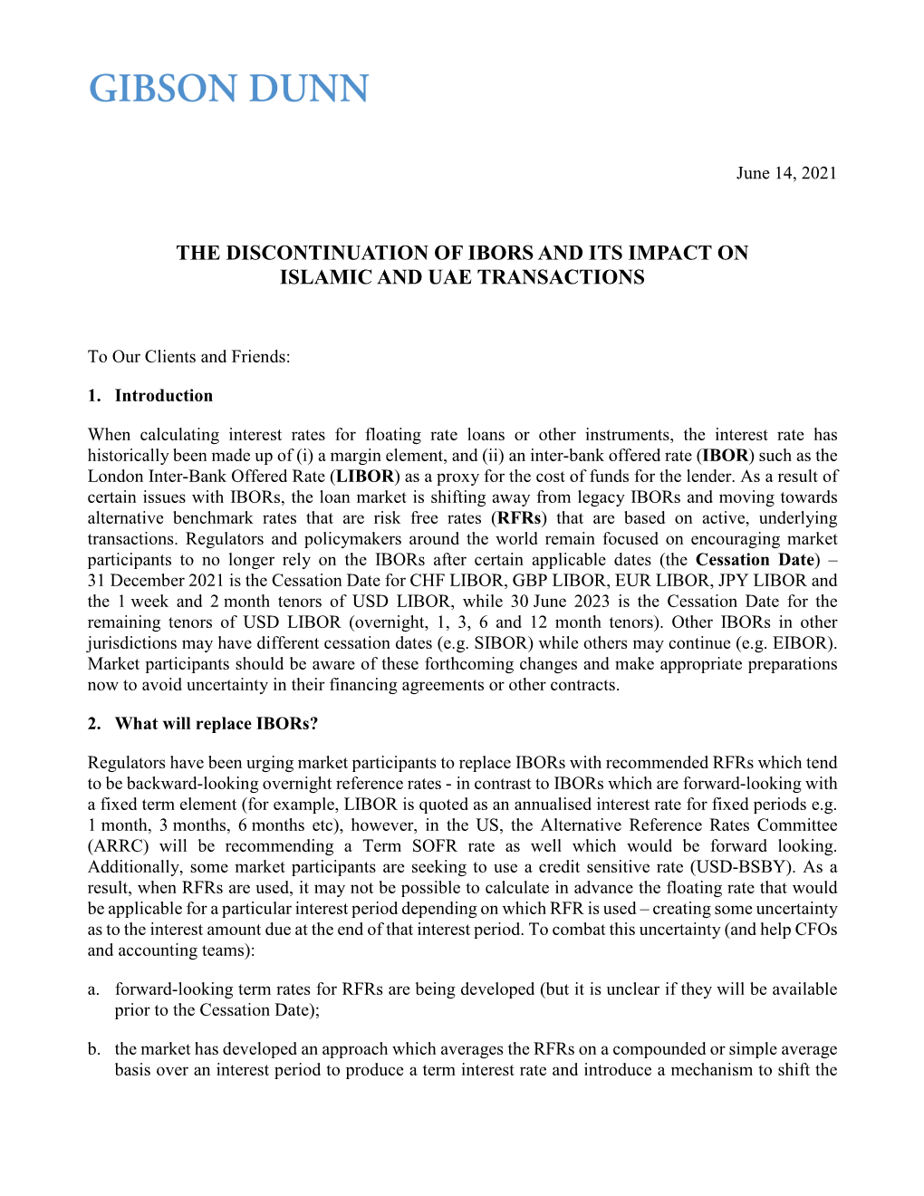 The Discontinuation of Ibors and Its Impact on Islamic and Uae Transactions