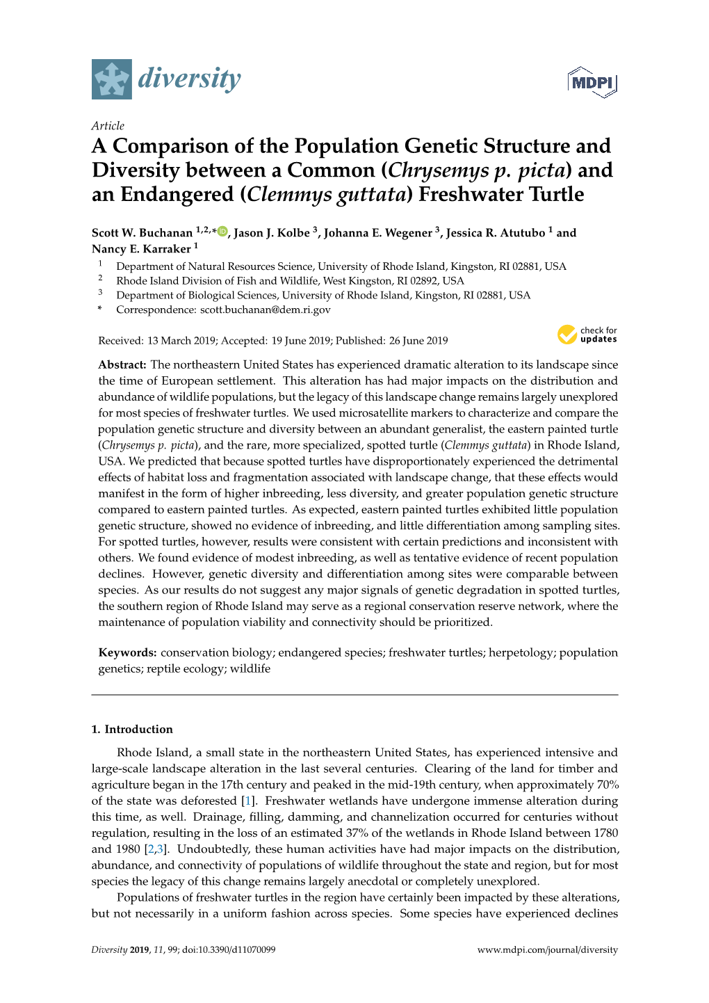 A Comparison of the Population Genetic Structure and Diversity Between a Common (Chrysemys P