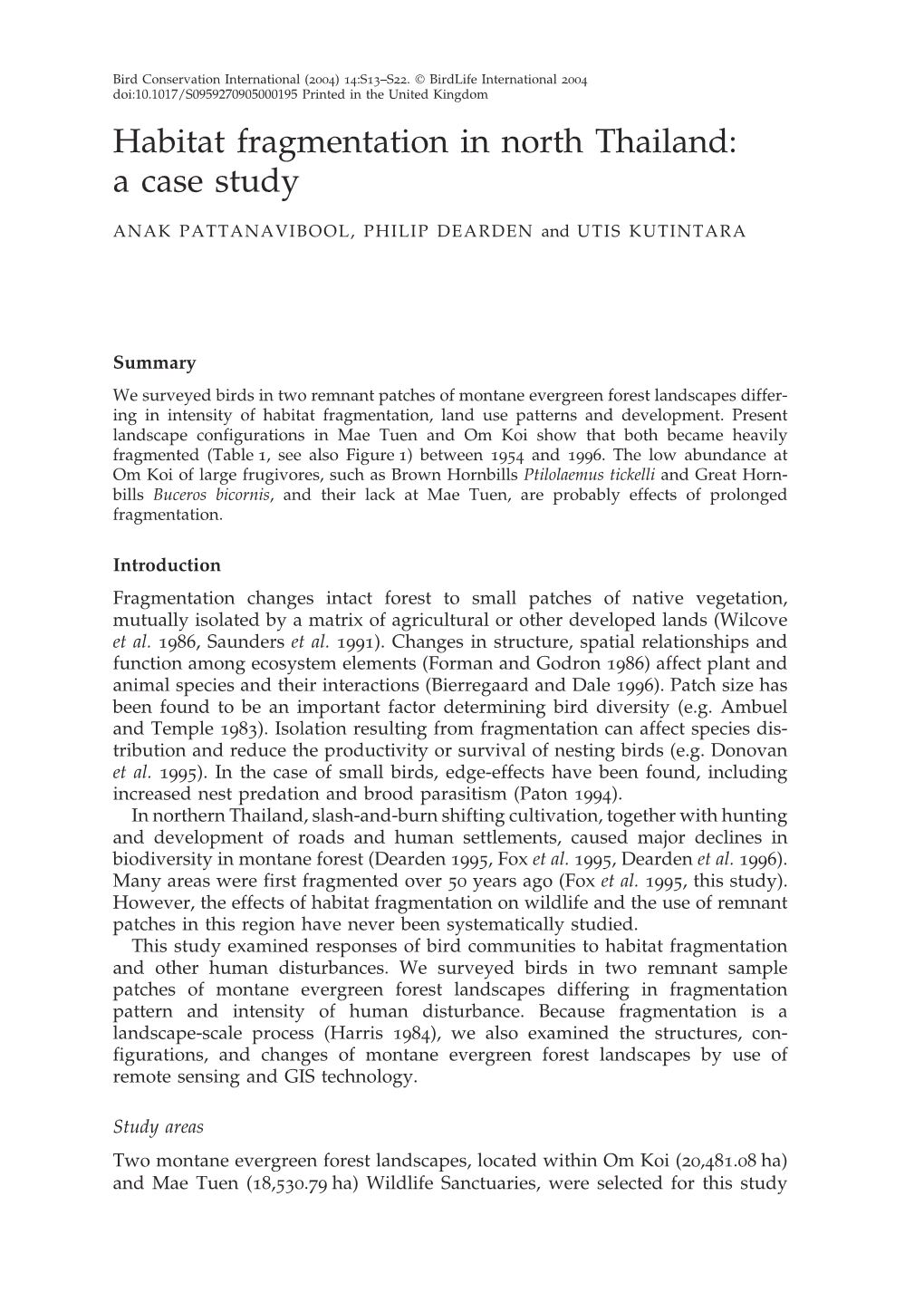 Habitat Fragmentation in North Thailand: a Case Study