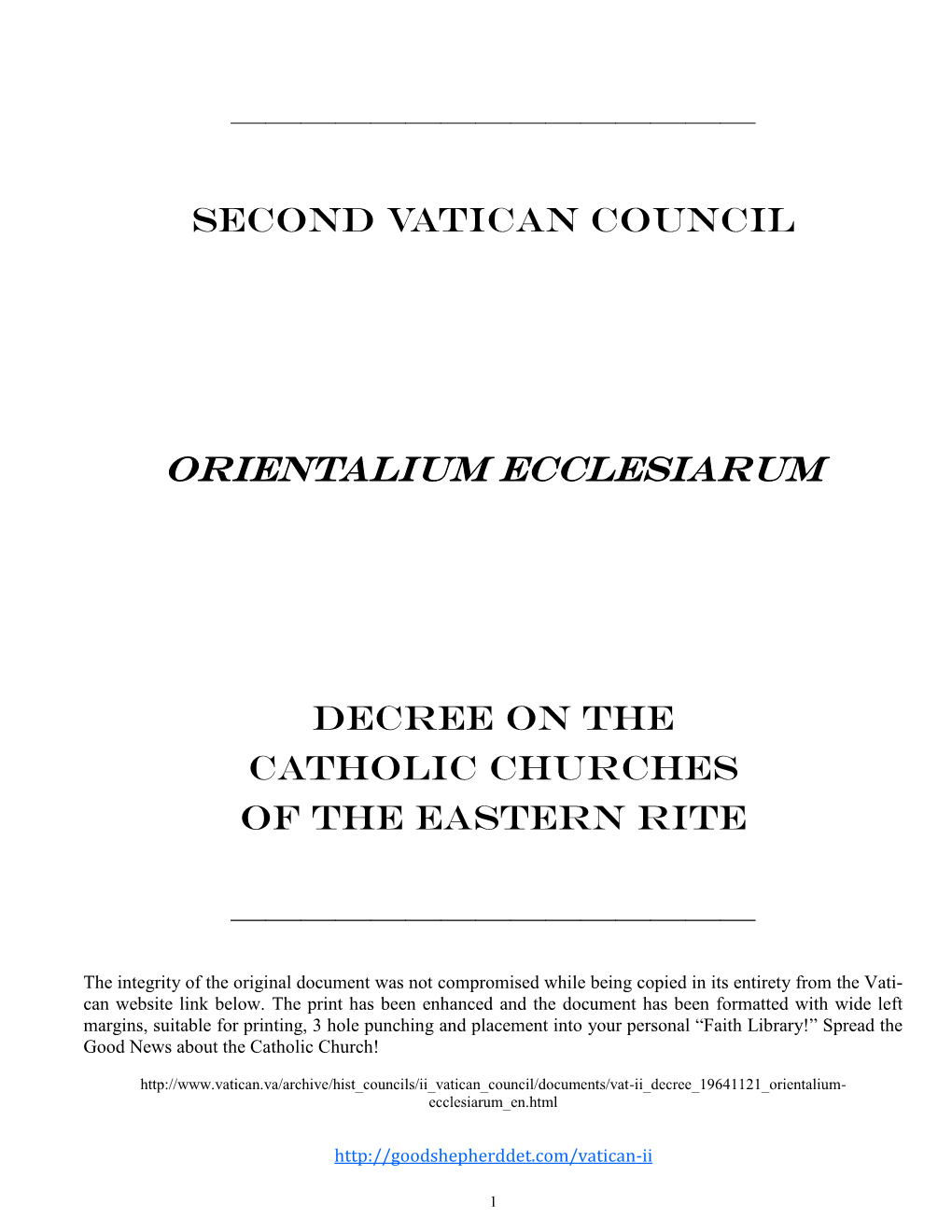 Orientalium Ecclesiarum- Vatican Ii Decree