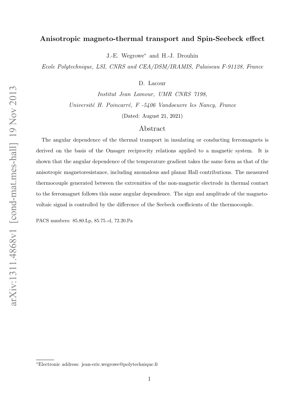 Arxiv:1311.4868V1 [Cond-Mat.Mes-Hall] 19 Nov 2013